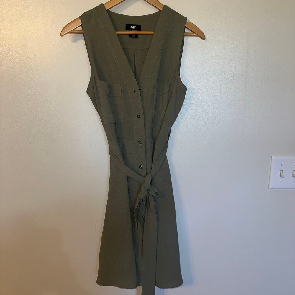 DKNY Olive Green Belted Utility Button Front Dress – Size 10